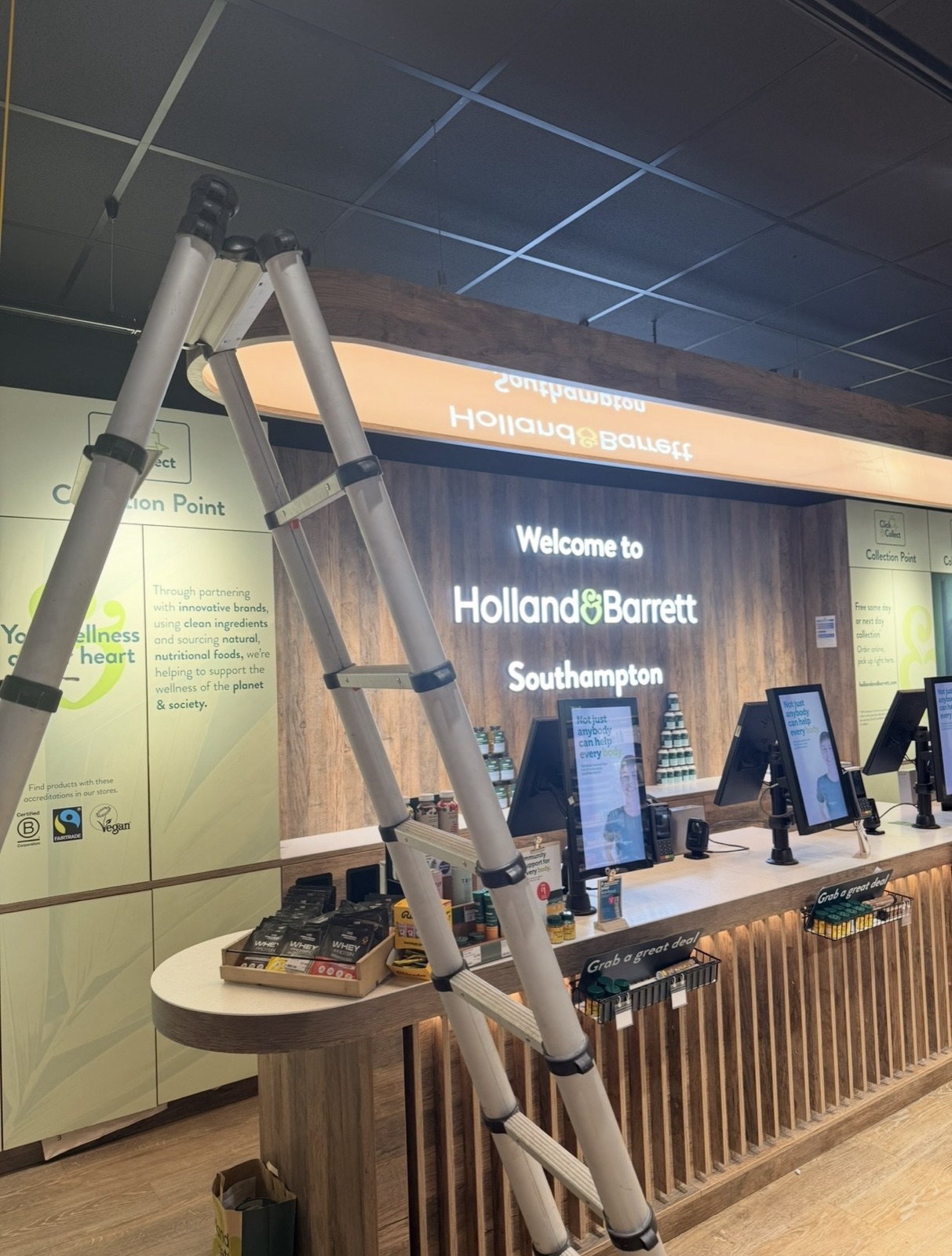 Holland & Barrett Southampton store - treatment-room electrical works in progress