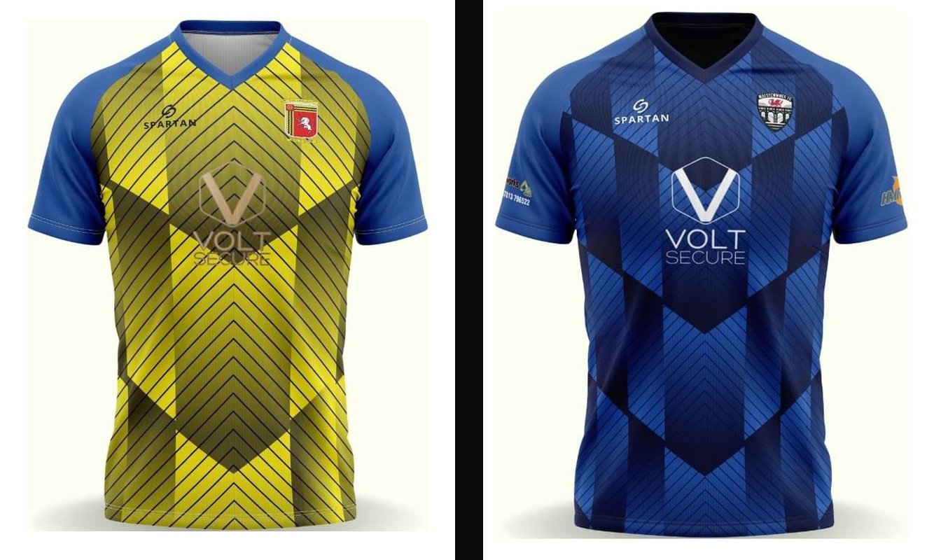 Cwmaman FC and Maesycwmmer FC team kits - sponsored by VoltSecure